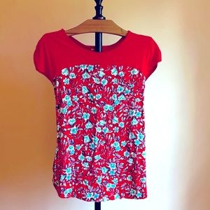 ANTHROPOLOGIE MEADOW RULE red floral print top